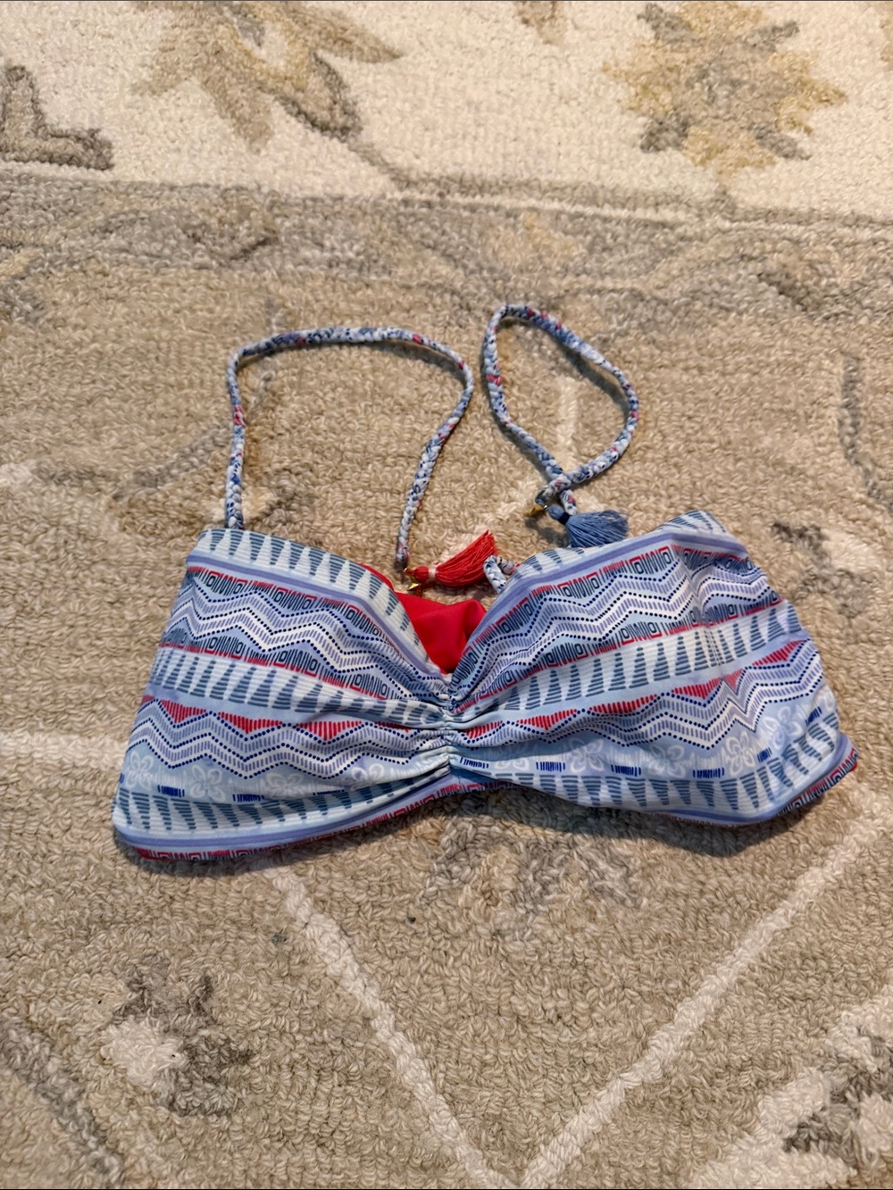 Victoria's Secret Blue, Red and White Patterned Bikini Top